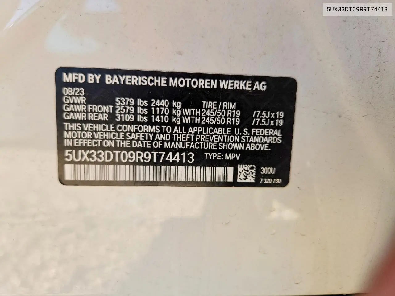 2024 BMW X4 xDrive30I VIN: 5UX33DT09R9T74413 Lot: 52826376