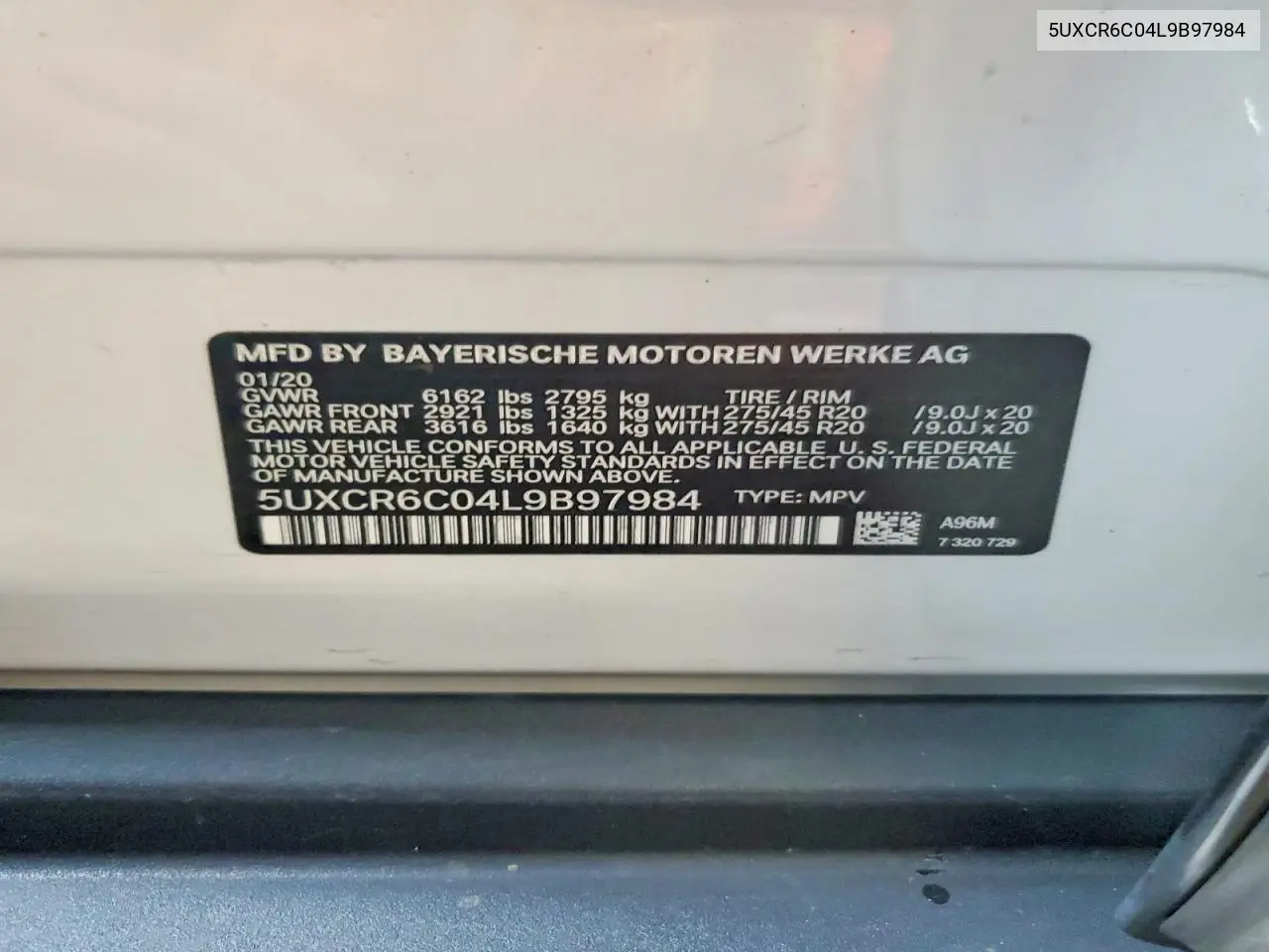 2020 BMW X5 xDrive40I VIN: 5UXCR6C04L9B97984 Lot: 60955206