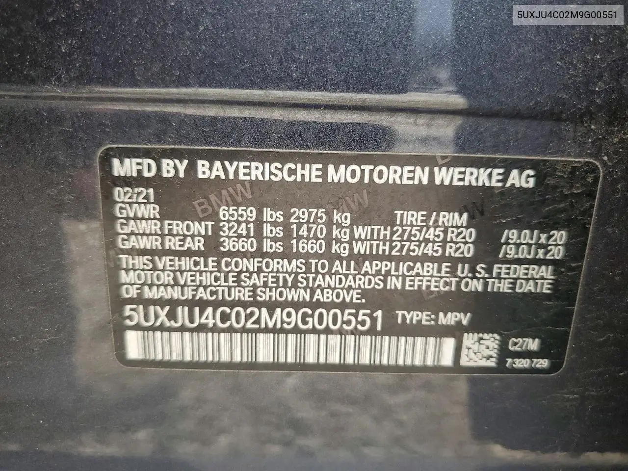 2021 BMW X5 M50I VIN: 5UXJU4C02M9G00551 Lot: 60208686