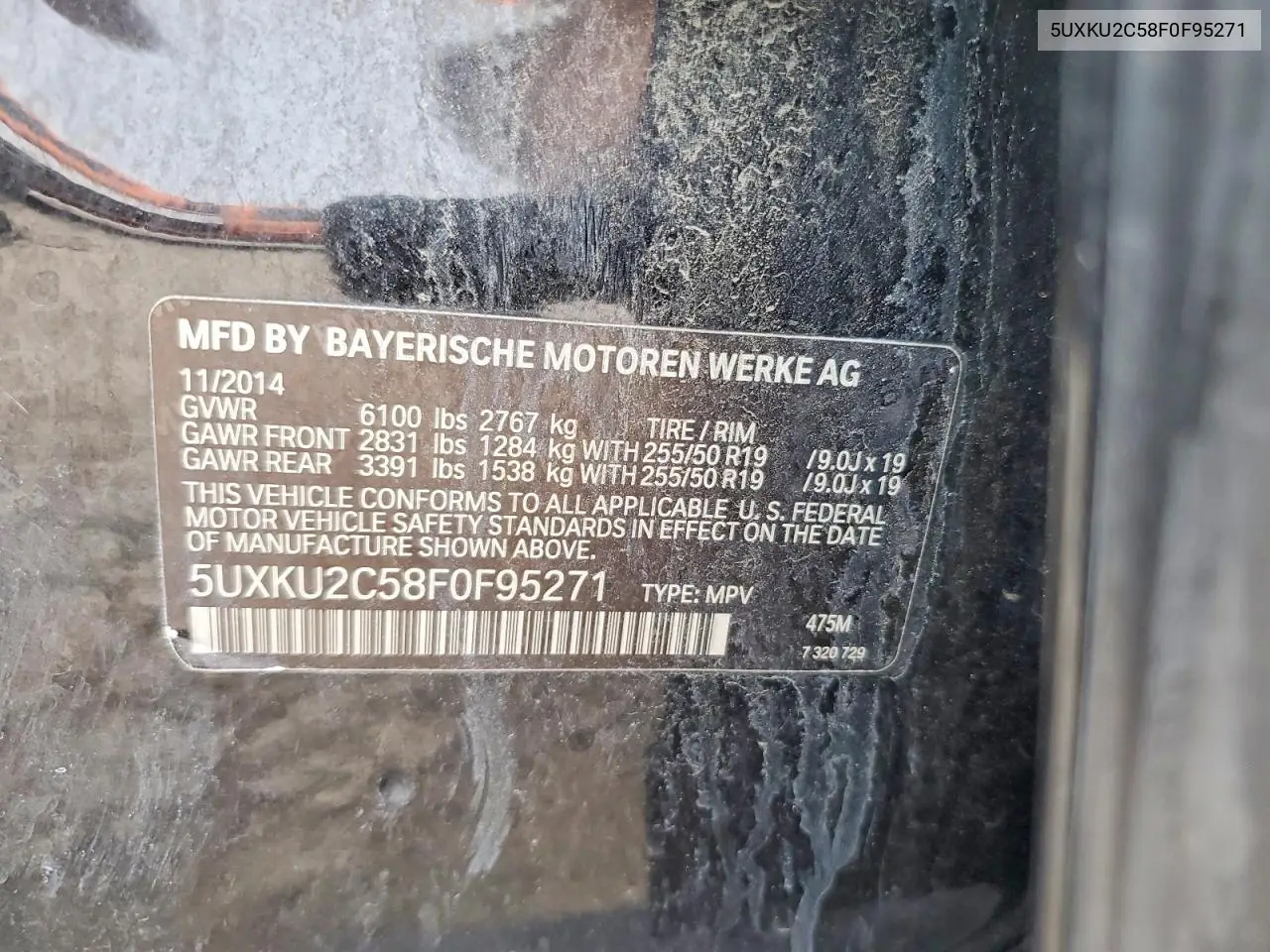 2015 BMW X6 xDrive35I VIN: 5UXKU2C58F0F95271 Lot: 61116516