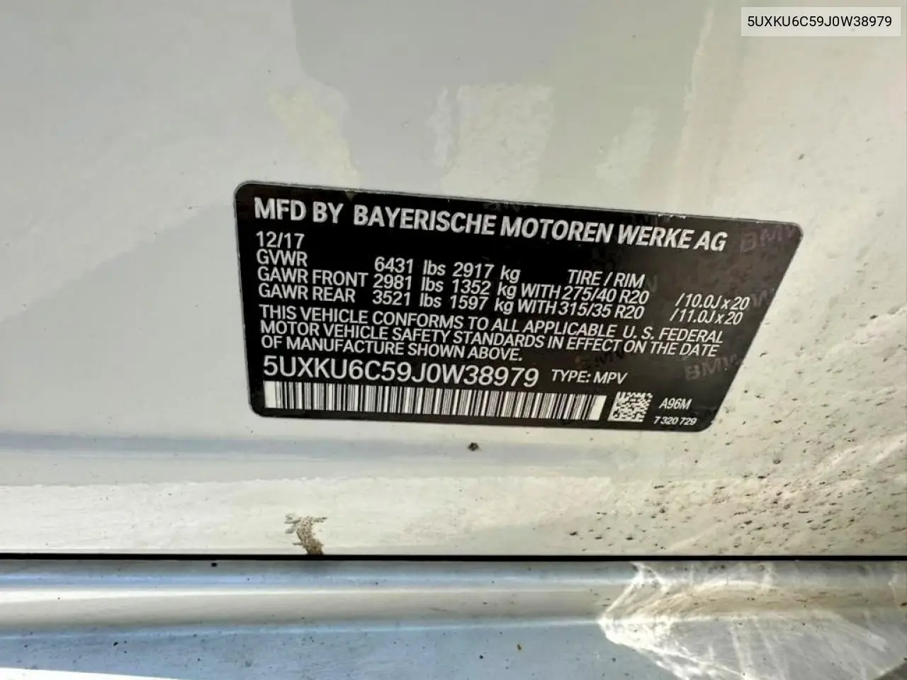 2018 BMW X6 xDrive50I VIN: 5UXKU6C59J0W38979 Lot: 57189936
