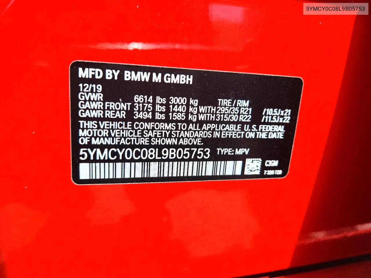 2020 BMW X6 M VIN: 5YMCY0C08L9B05753 Lot: 59602946