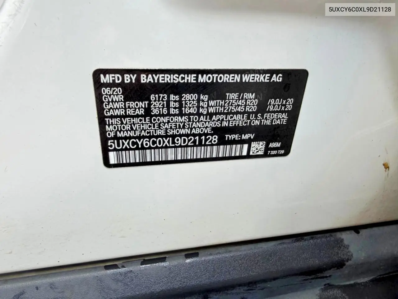 2020 BMW X6 xDrive40I VIN: 5UXCY6C0XL9D21128 Lot: 60160586