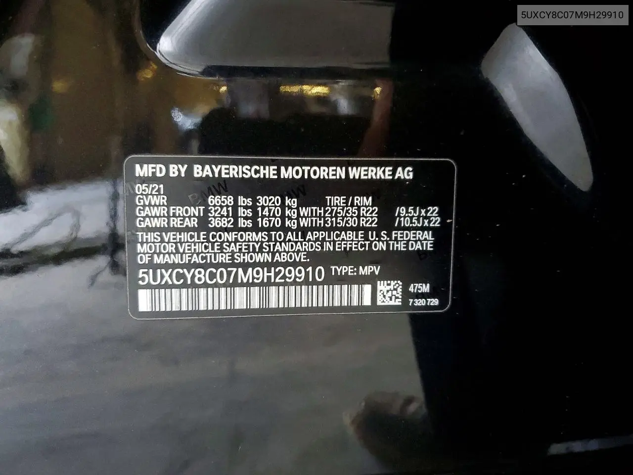 2021 BMW X6 M50I VIN: 5UXCY8C07M9H29910 Lot: 57242866