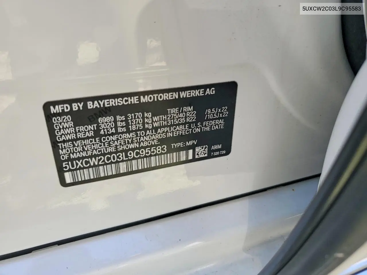 2020 BMW X7 xDrive40I VIN: 5UXCW2C03L9C95583 Lot: 52205546