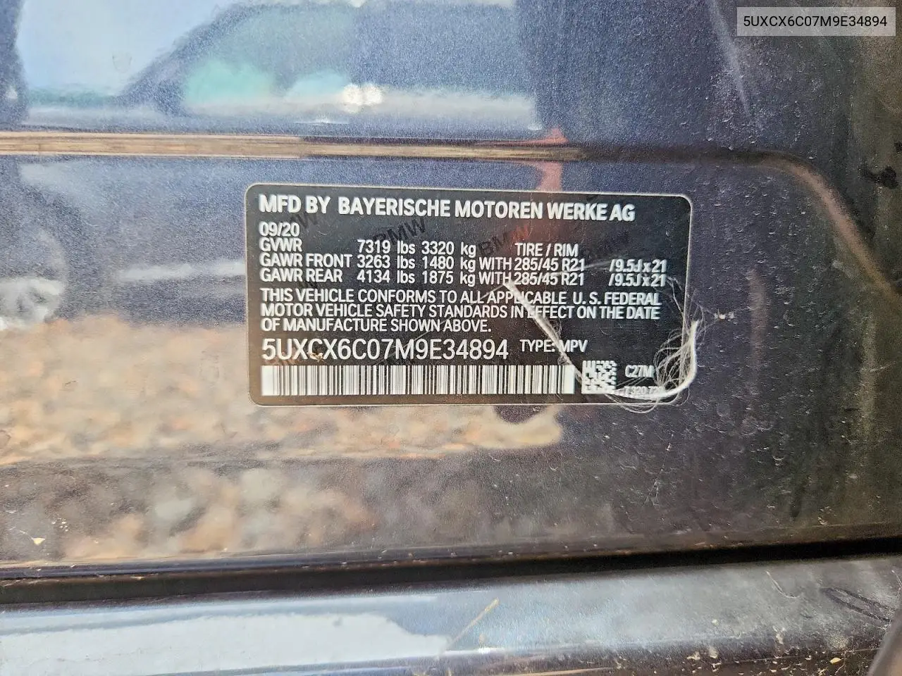 2021 BMW X7 M50I VIN: 5UXCX6C07M9E34894 Lot: 58027026