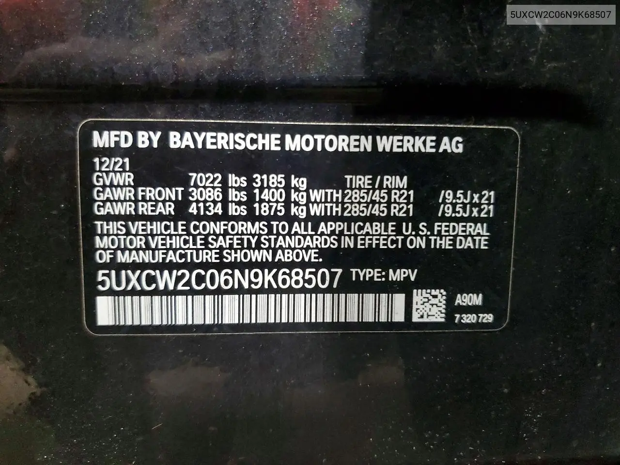 2022 BMW X7 xDrive40I VIN: 5UXCW2C06N9K68507 Lot: 55441466