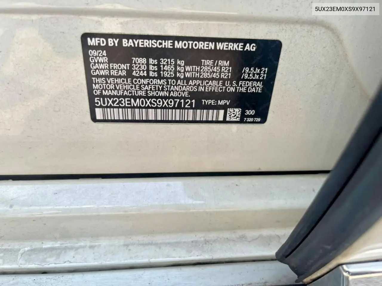 2025 BMW X7 xDrive40I VIN: 5UX23EM0XS9X97121 Lot: 62449536