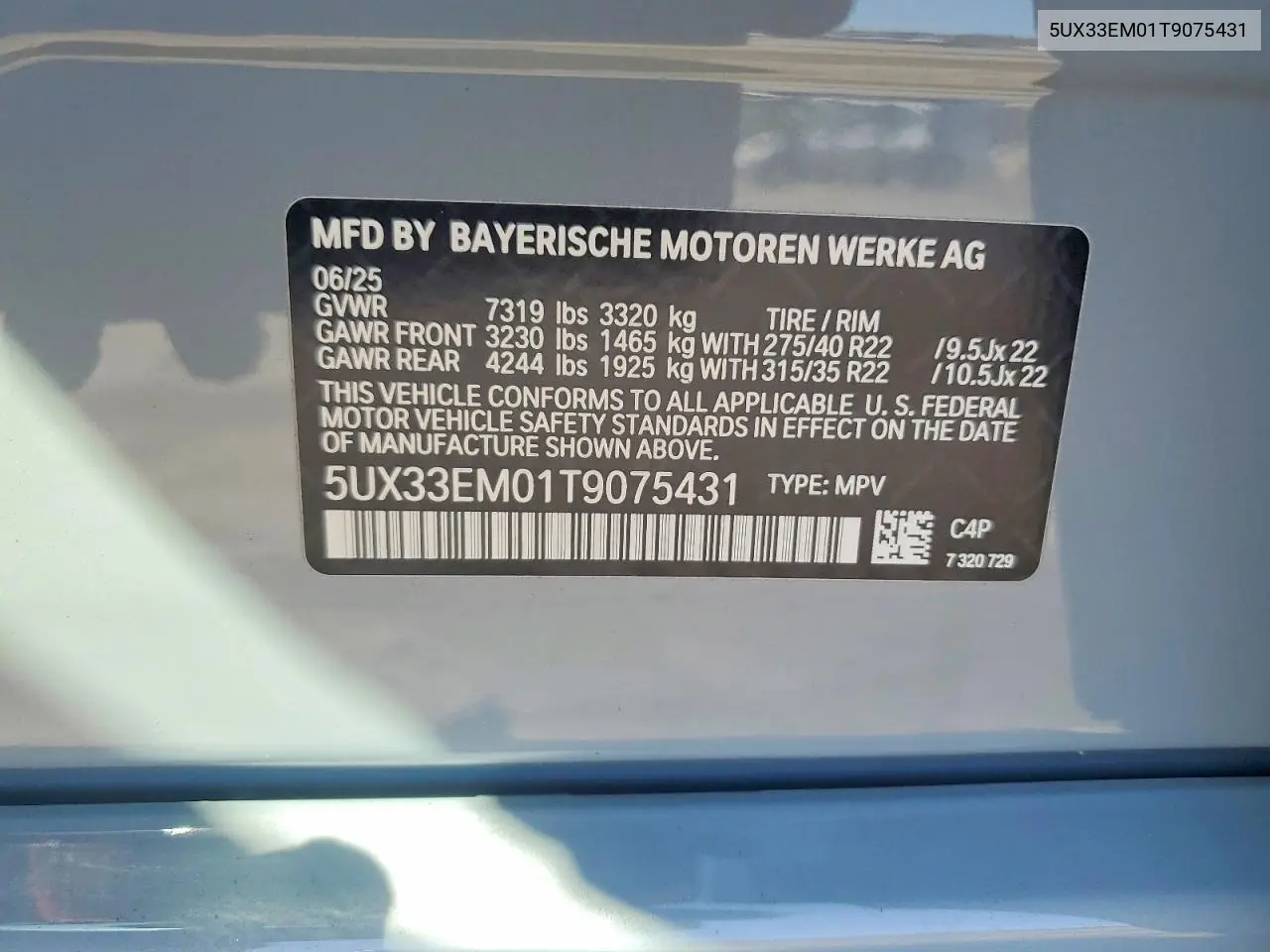 2026 BMW X7 M60I VIN: 5UX33EM01T9075431 Lot: 51338246