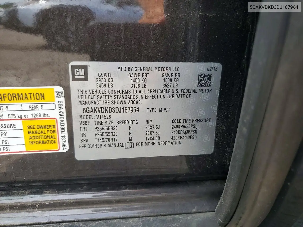 2013 Buick Enclave VIN: 5GAKVDKD3DJ187964 Lot: 60202896
