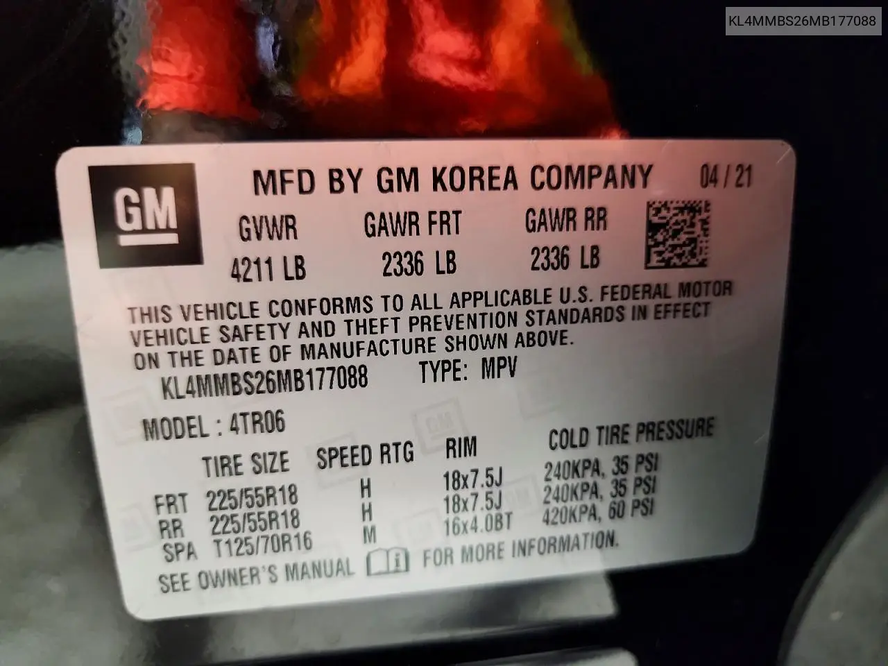 2021 Buick Encore Gx Preferred VIN: KL4MMBS26MB177088 Lot: 60384566