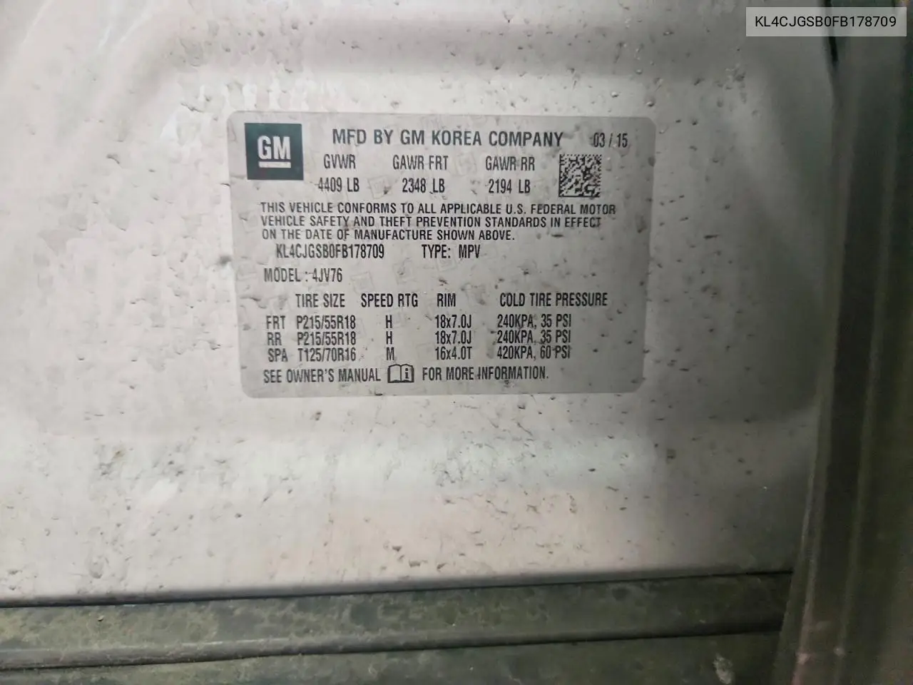 2015 Buick Encore VIN: KL4CJGSB0FB178709 Lot: 56879016