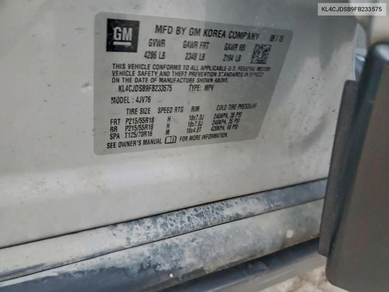 KL4CJDSB9FB233575 2015 Buick Encore Premium