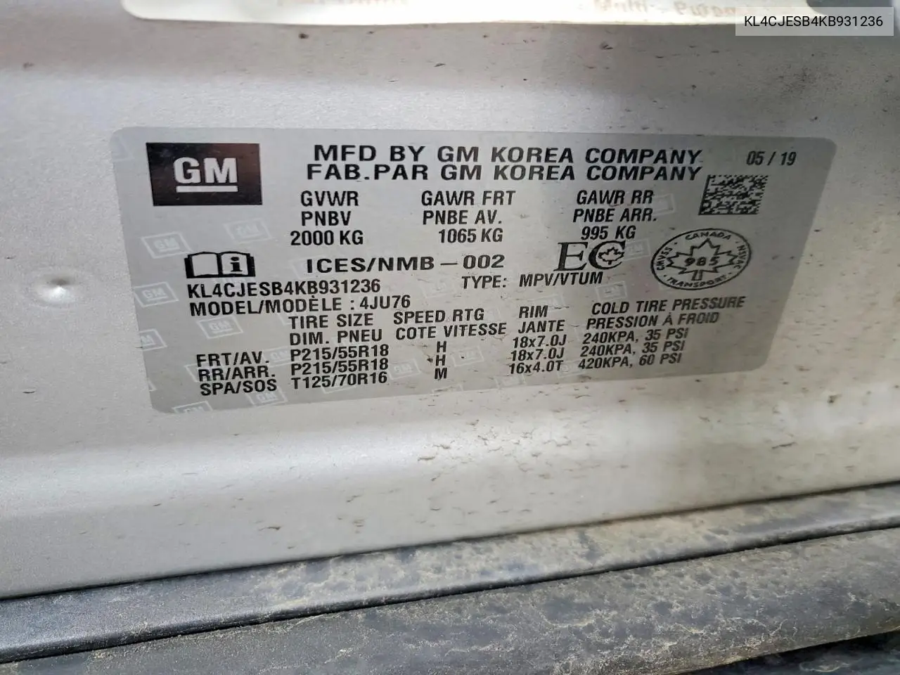 2019 Buick Encore Preferred VIN: KL4CJESB4KB931236 Lot: 56060476