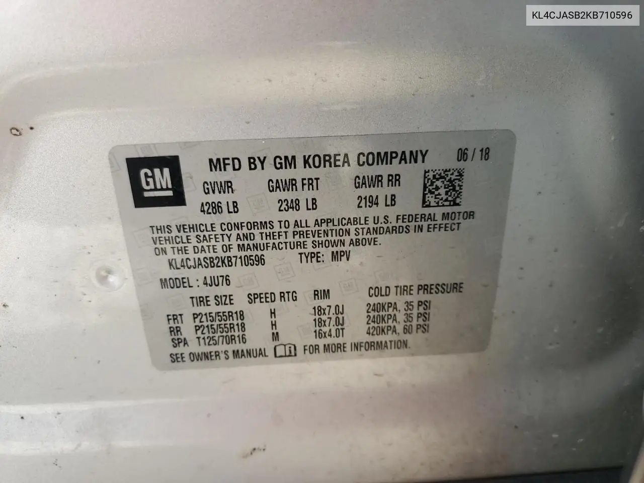 KL4CJASB2KB710596 2019 Buick Encore Preferred