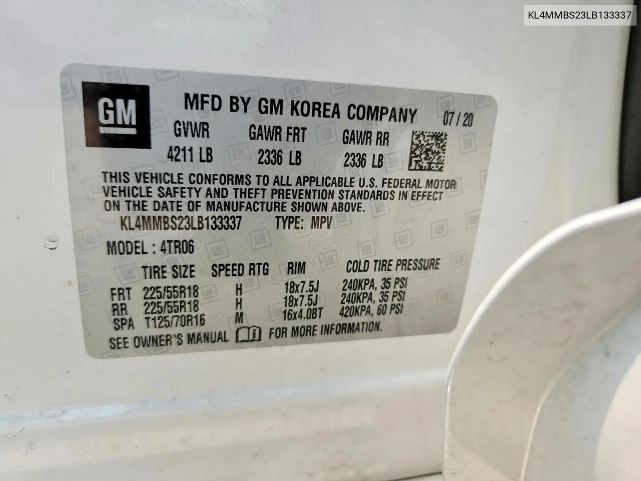 2020 Buick Encore Gx Preferred VIN: KL4MMBS23LB133337 Lot: 61503276