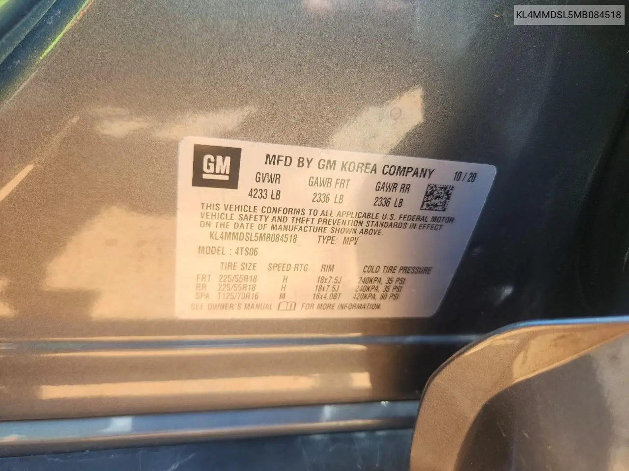 2021 Buick Encore Gx Select VIN: KL4MMDSL5MB084518 Lot: 60774656