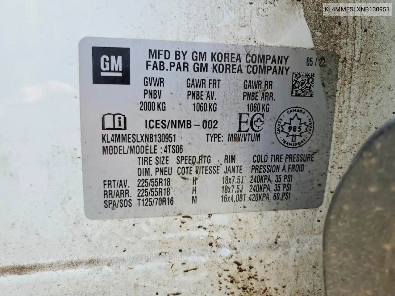 2022 Buick Encore Gx Select VIN: KL4MMESLXNB130951 Lot: 59400316