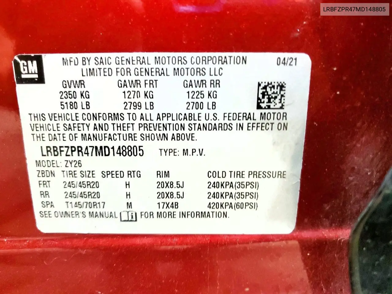 2021 Buick Envision Essence VIN: LRBFZPR47MD148805 Lot: 59078076