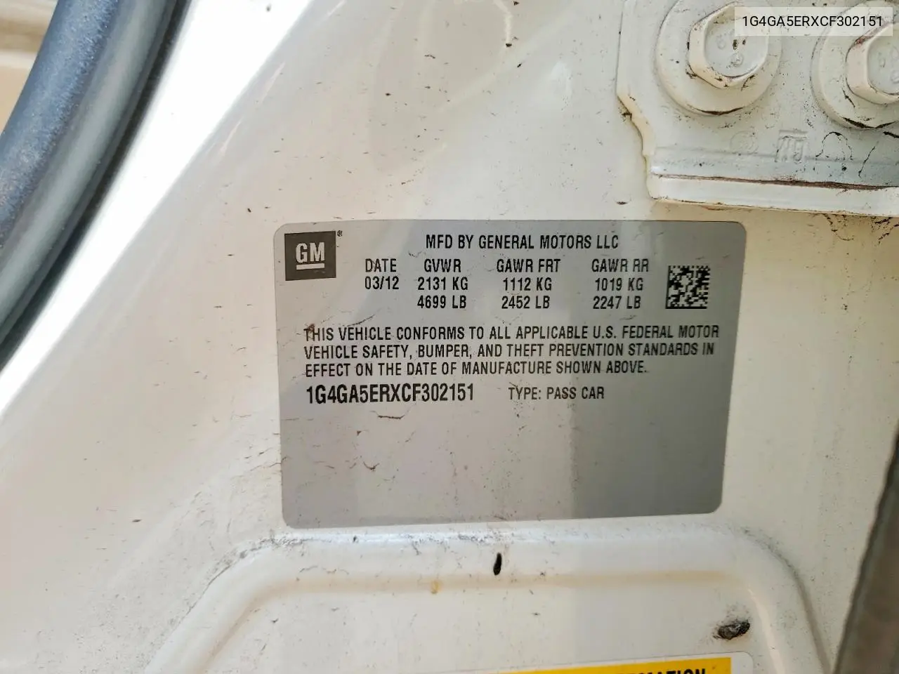 2012 Buick Lacrosse VIN: 1G4GA5ERXCF302151 Lot: 58480306