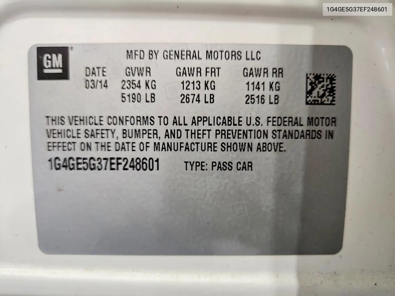1G4GE5G37EF248601 2014 Buick Lacrosse Premium
