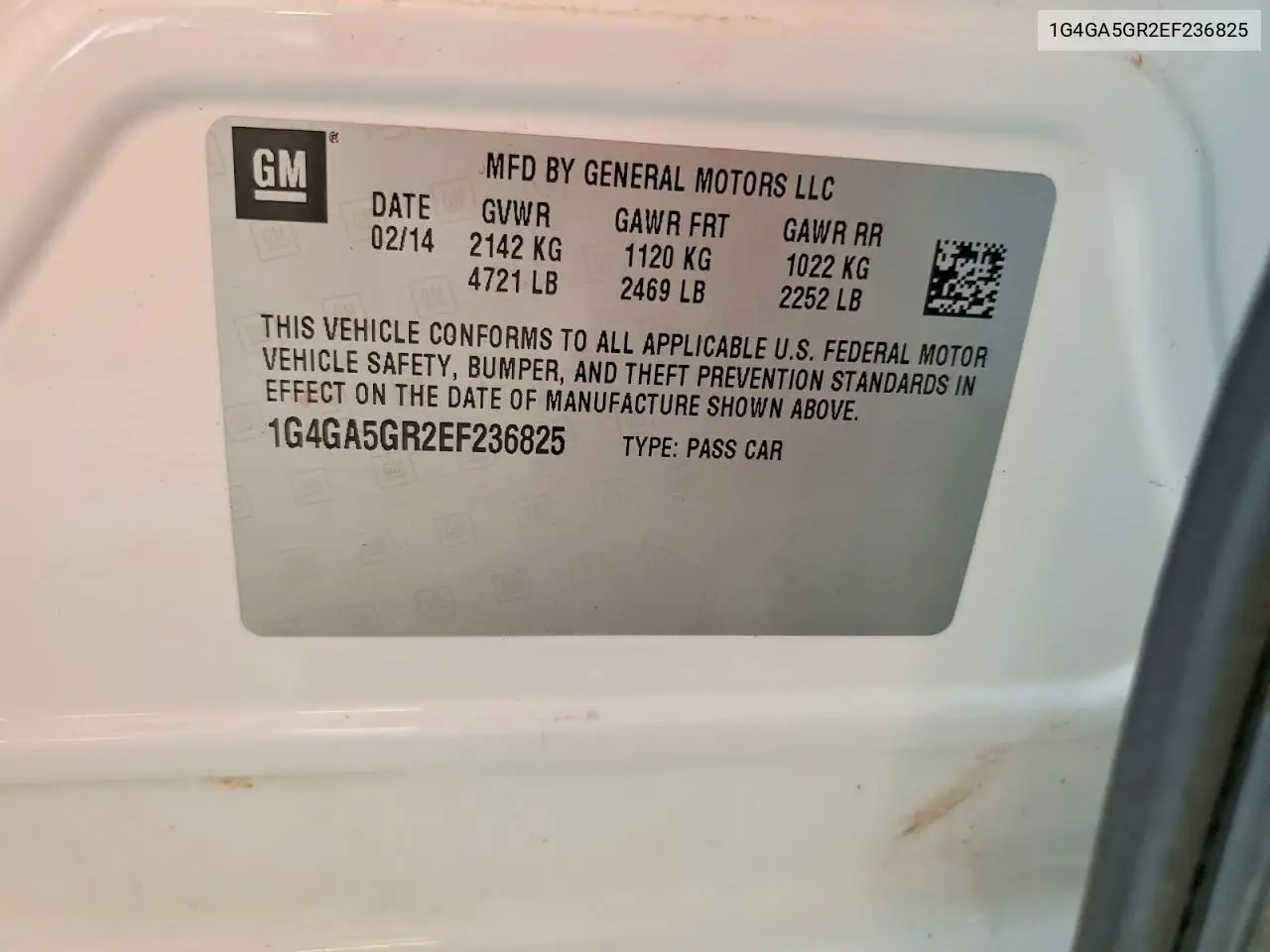 2014 Buick Lacrosse VIN: 1G4GA5GR2EF236825 Lot: 61401916