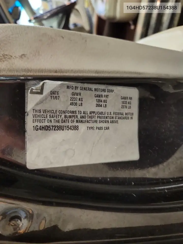 2008 Buick Lucerne Cxl VIN: 1G4HD57238U154388 Lot: 56813376