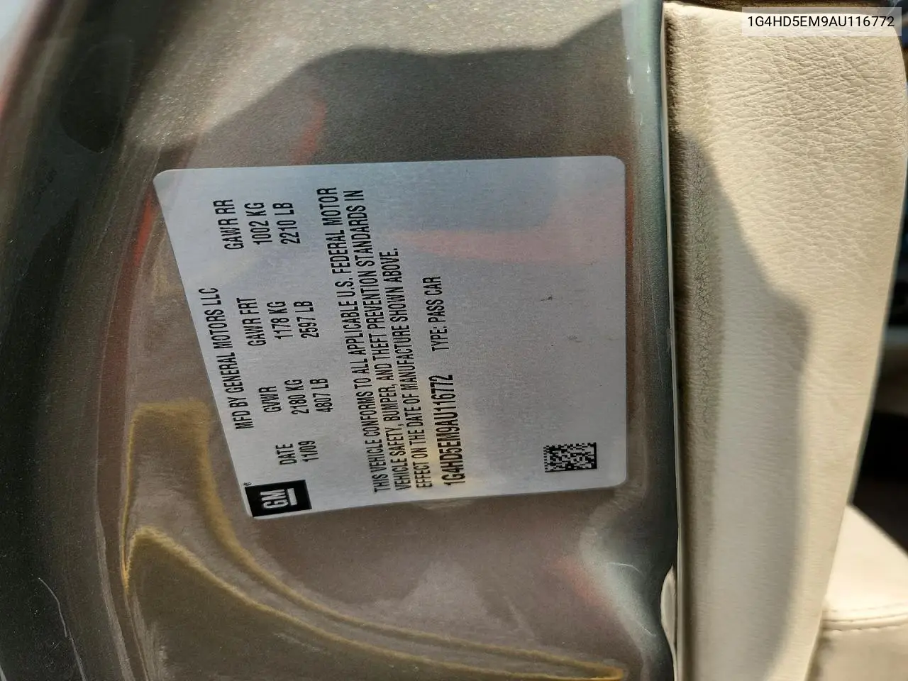 2010 Buick Lucerne Cxl VIN: 1G4HD5EM9AU116772 Lot: 60547326