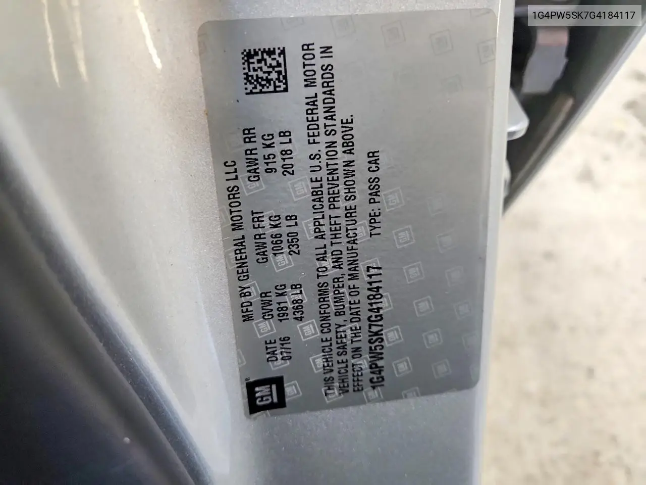 2016 Buick Verano Sport Touring VIN: 1G4PW5SK7G4184117 Lot: 60197736
