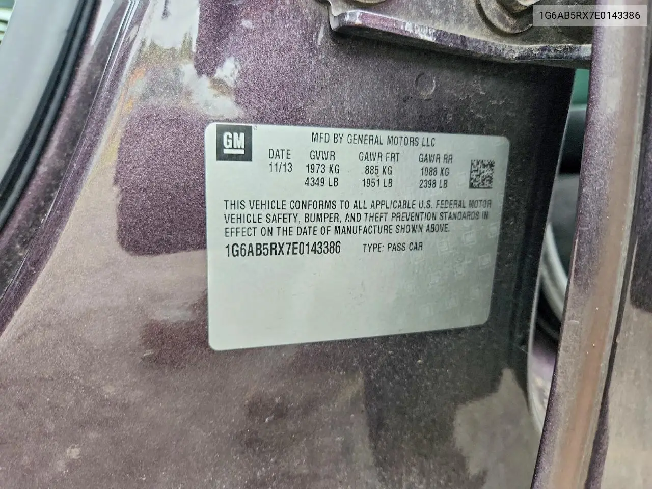 2014 Cadillac Ats Luxury VIN: 1G6AB5RX7E0143386 Lot: 59232386