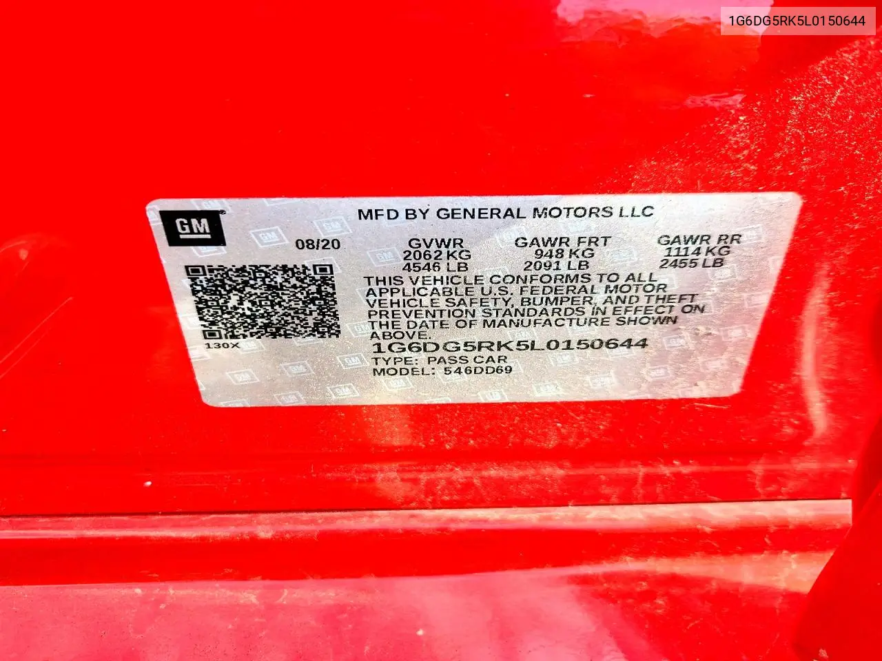 2020 Cadillac Ct4 Sport VIN: 1G6DG5RK5L0150644 Lot: 55170526