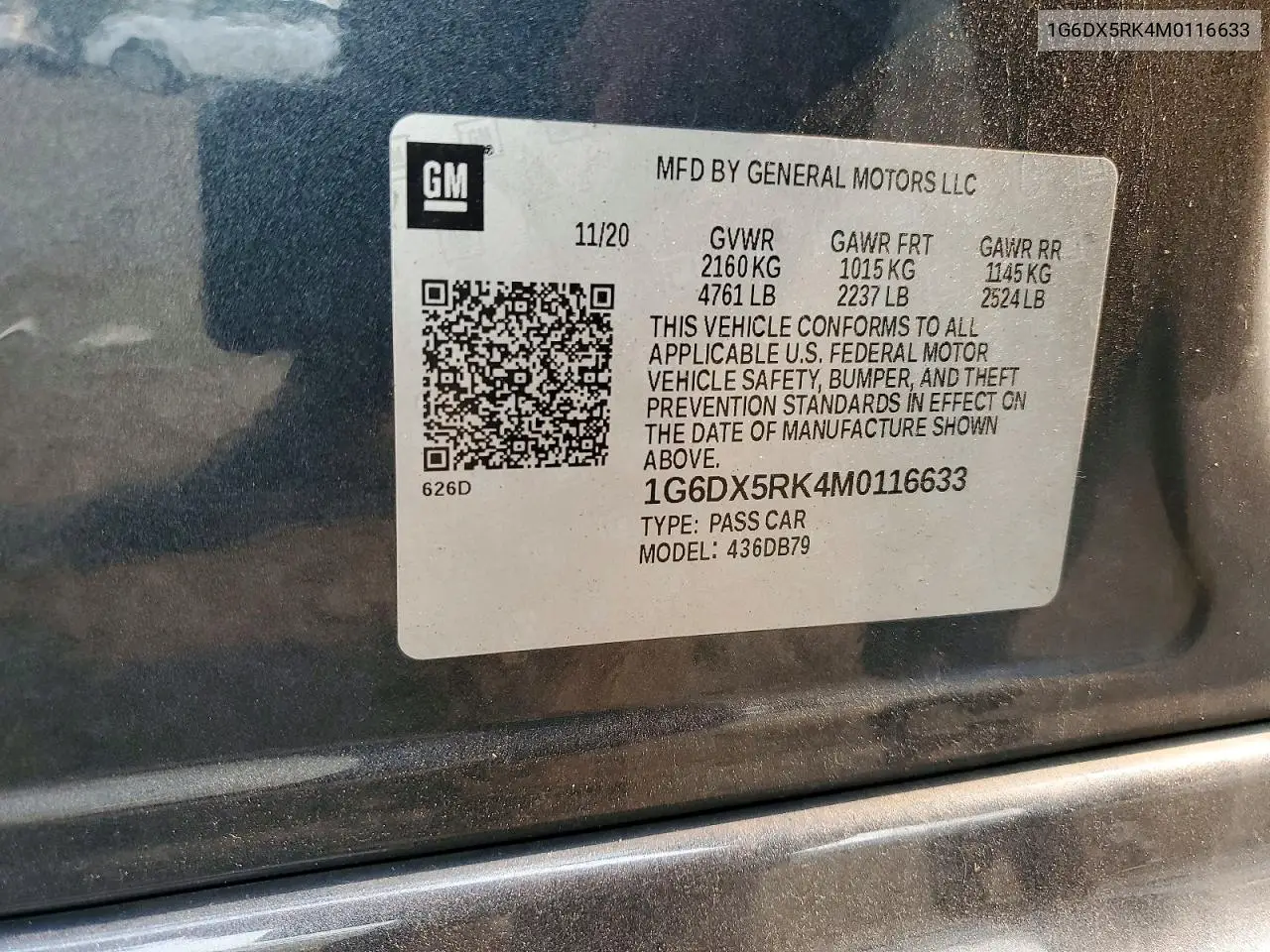 2021 Cadillac Ct5 Luxury VIN: 1G6DX5RK4M0116633 Lot: 60964236