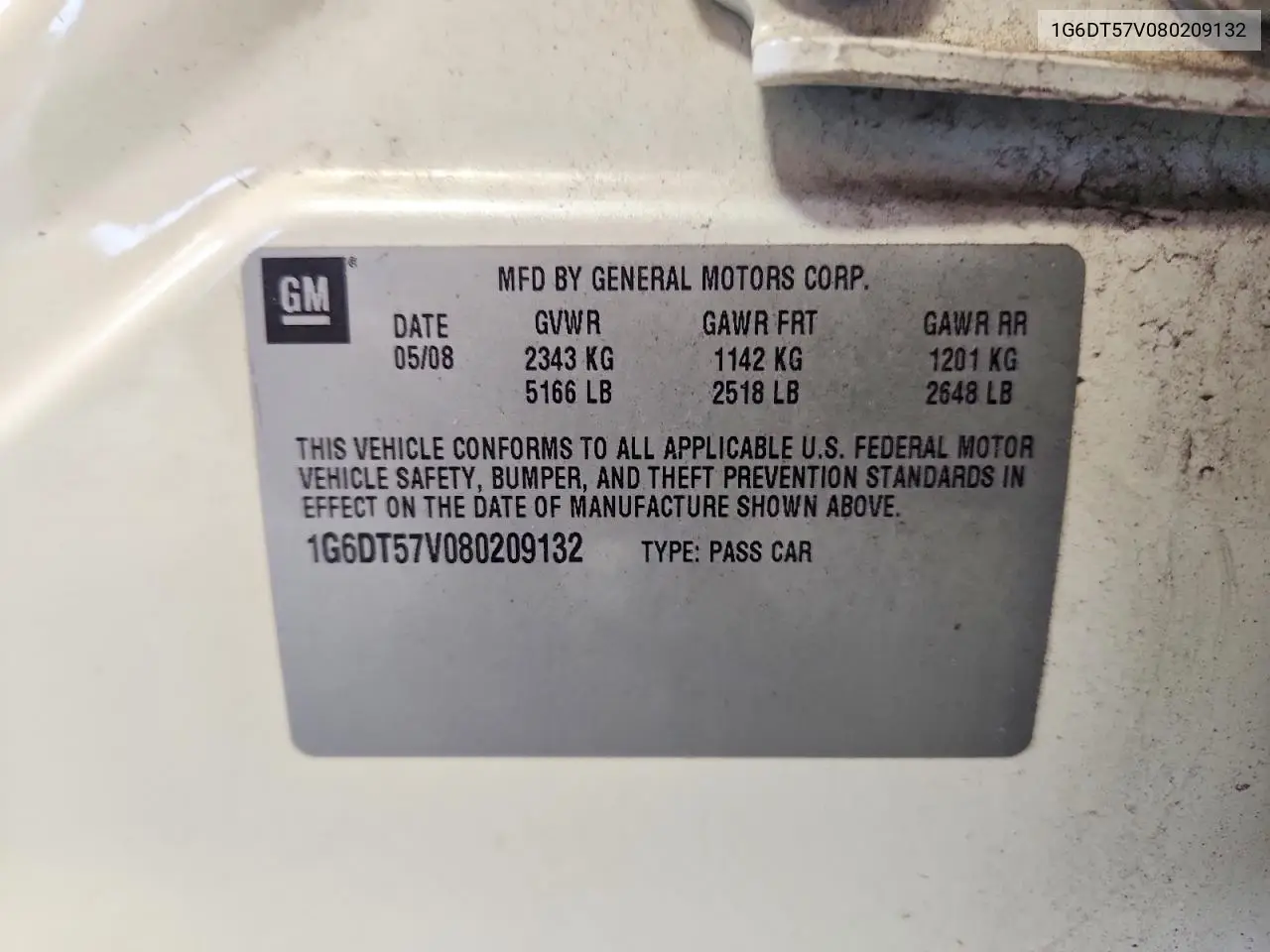2008 Cadillac Cts Hi Feature V6 VIN: 1G6DT57V080209132 Lot: 62074206