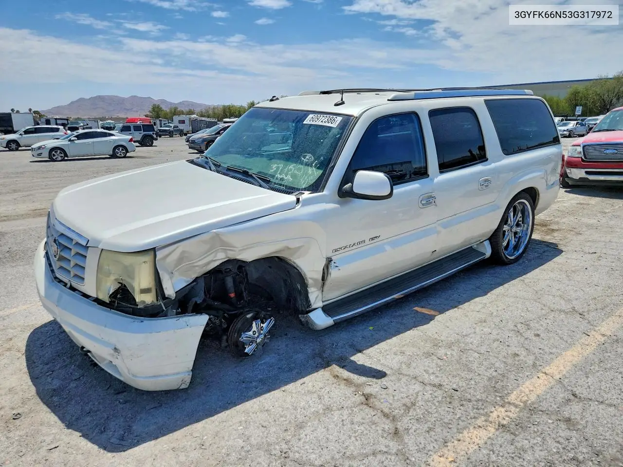 2003 Cadillac Escalade Esv VIN: 3GYFK66N53G317972 Lot: 60972386