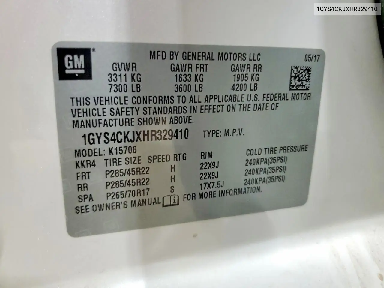 2017 Cadillac Escalade Premium Luxury VIN: 1GYS4CKJXHR329410 Lot: 61700056