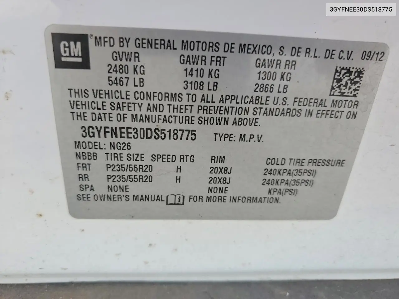 2013 Cadillac Srx Premium Collection VIN: 3GYFNEE30DS518775 Lot: 56912656