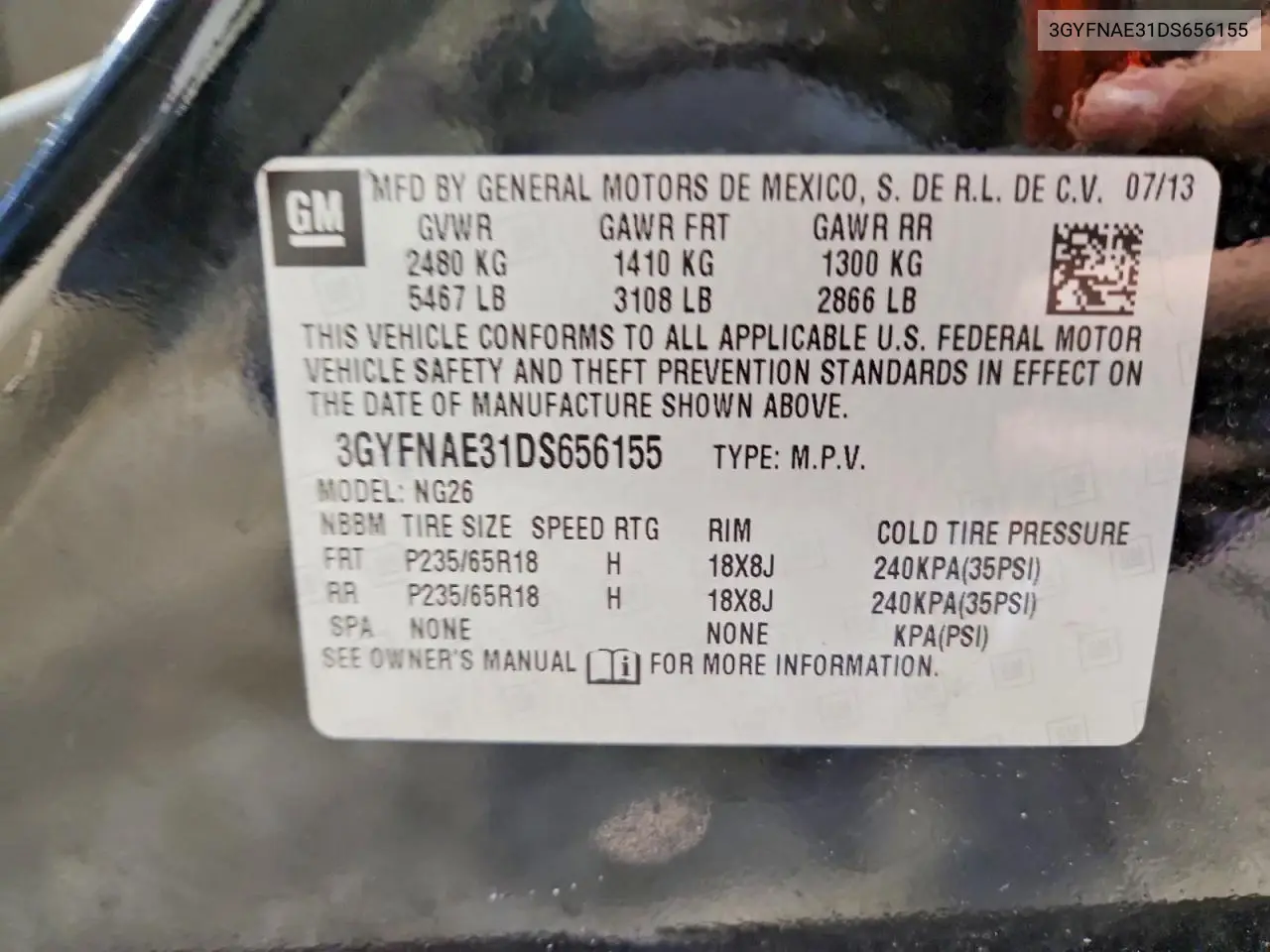2013 Cadillac Srx VIN: 3GYFNAE31DS656155 Lot: 60370016