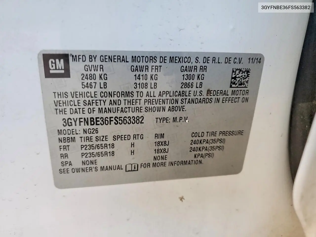 3GYFNBE36FS563382 2015 Cadillac Srx Luxury Collection