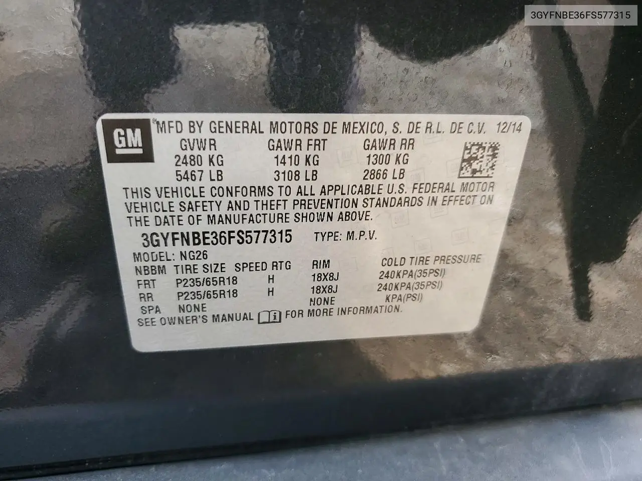 2015 Cadillac Srx Luxury Collection VIN: 3GYFNBE36FS577315 Lot: 59831446