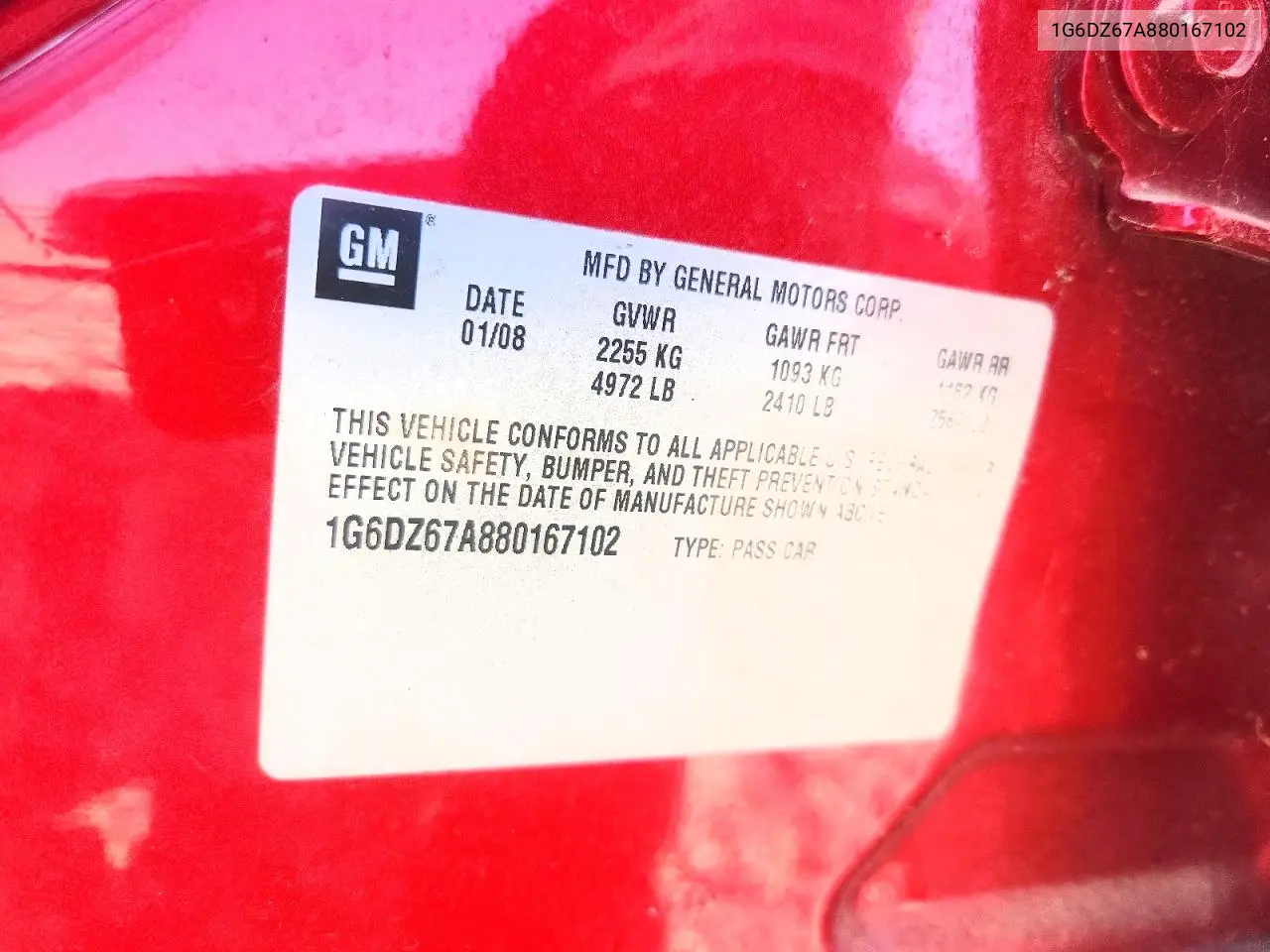 2008 Cadillac Sts VIN: 1G6DZ67A880167102 Lot: 53349086