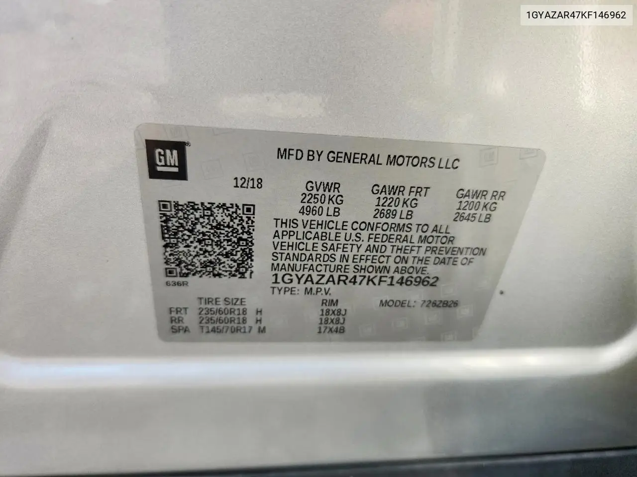 2019 Cadillac Xt4 Luxury VIN: 1GYAZAR47KF146962 Lot: 60240066