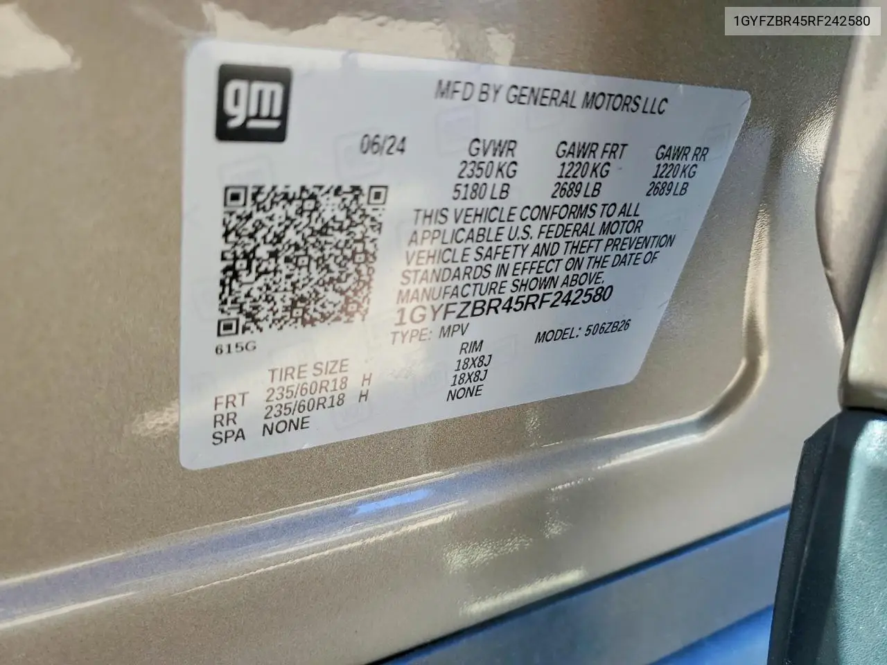 2024 Cadillac Xt4 Luxury VIN: 1GYFZBR45RF242580 Lot: 53905316