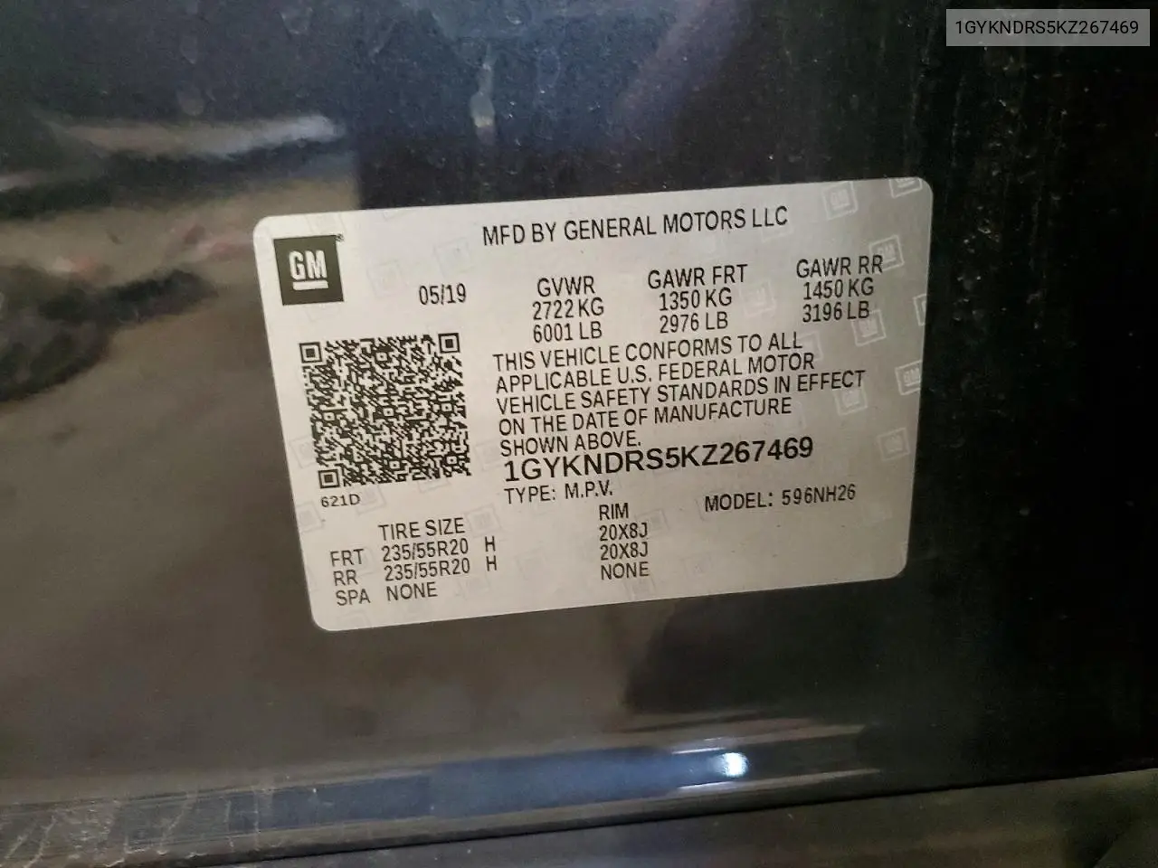 2019 Cadillac Xt5 Luxury VIN: 1GYKNDRS5KZ267469 Lot: 61869636