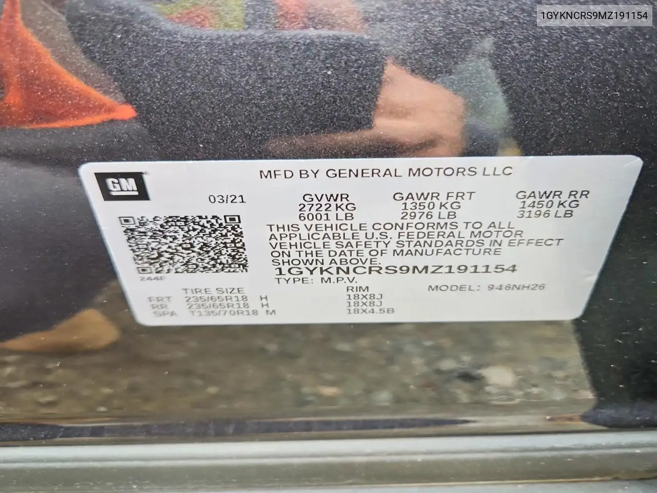 2021 Cadillac Xt5 Premium Luxury VIN: 1GYKNCRS9MZ191154 Lot: 62155536