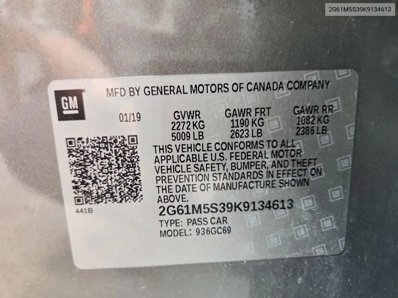 2019 Cadillac Xts Luxury VIN: 2G61M5S39K9134613 Lot: 57729616
