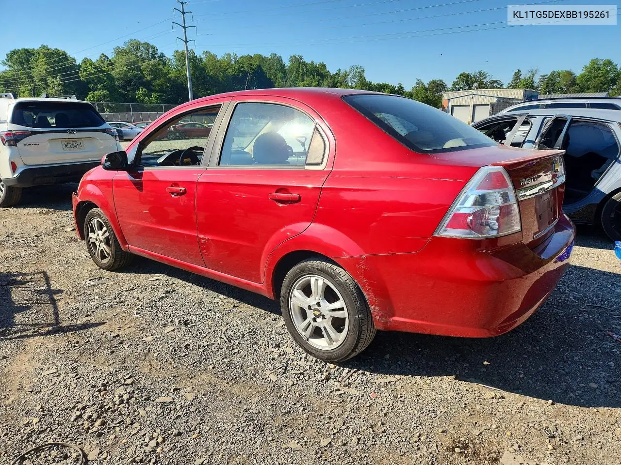 2011 Chevrolet Aveo Lt VIN: KL1TG5DEXBB195261 Lot: 57827156