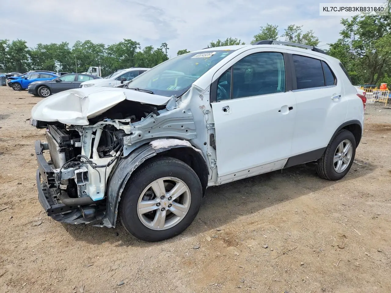 2019 Chevrolet Trax 1Lt VIN: KL7CJPSB3KB831840 Lot: 58834926