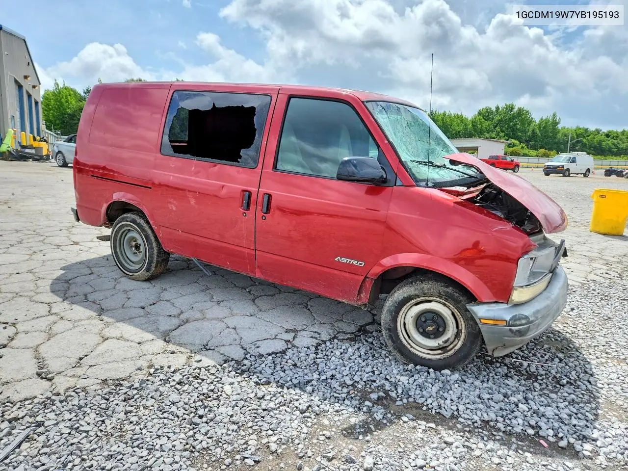 2000 Chevrolet Astro Van Delivery Van VIN: 1GCDM19W7YB195193 Lot: 56682696