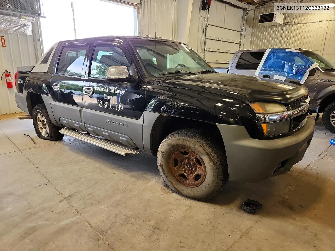 2002 Chevrolet Avalanche K1500 VIN: 3GNEK13T12G333132 Lot: 57020446