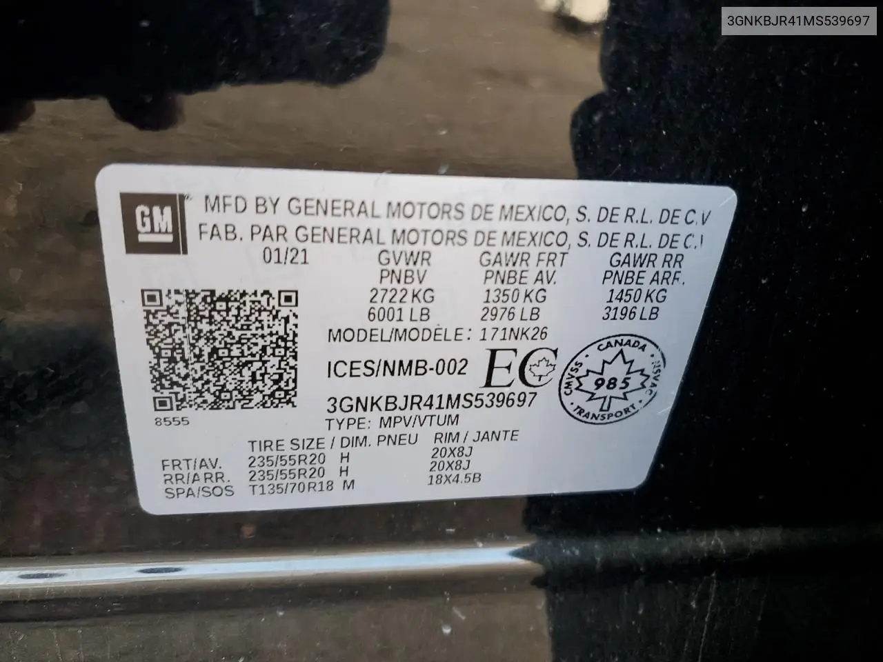 3GNKBJR41MS539697 2021 Chevrolet Blazer 3Lt